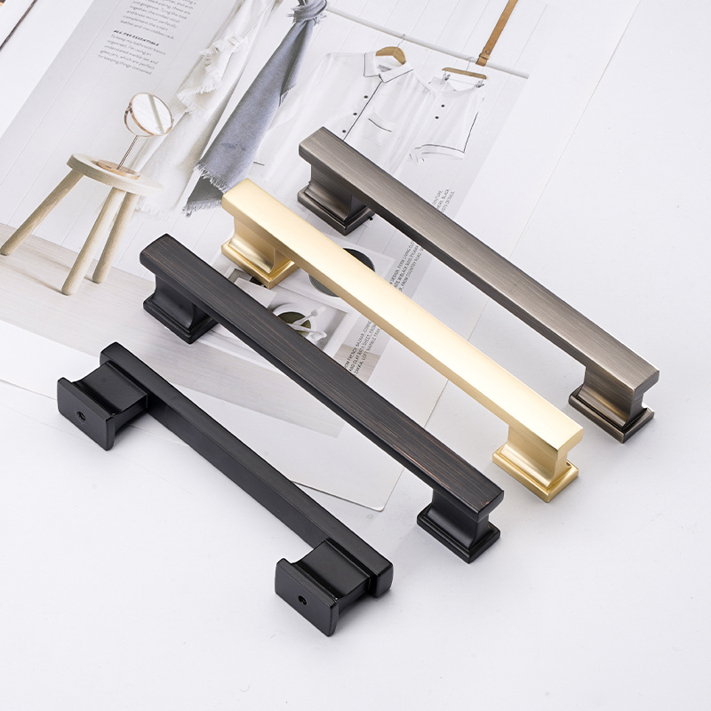 Door Pull Handle Modern Furniture 128mm Metal Handles Gold Zinc Alloy New Matte Black Square Kitchen Cabinet Door Handle 1pcs