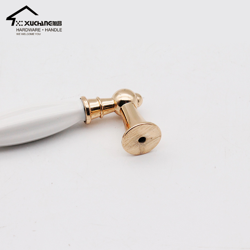 Factory Hot Sale Pull Knobs New Design K Gold Zinc Alloy White Ceramic Furniture Handles Kitchen