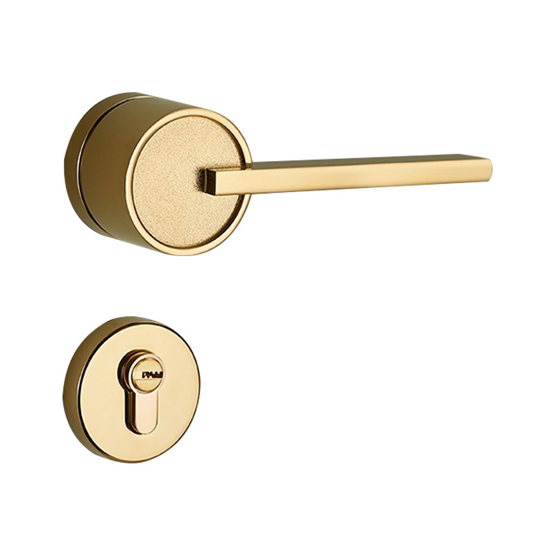 Classic Zinc Alloy American Style Inside Yellow Bronze Split Set Interior Door Handle With Key Set Silent Lock