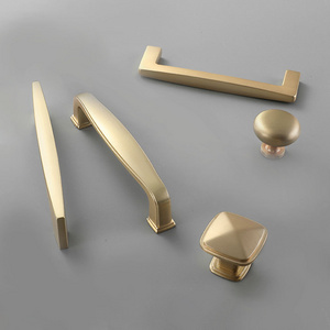 Kitchen Design  Multi Shape Gold Brushed Brass Zinc Alloy Knob Handles For Cabinet