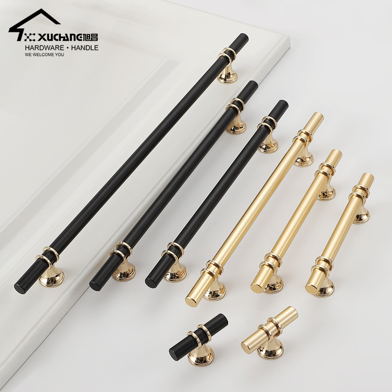 Modern Design T Bar Gold Brushed Kitchen Cupboard Handle Lever Metal Door Handle Desk Drawer Knobs Handles