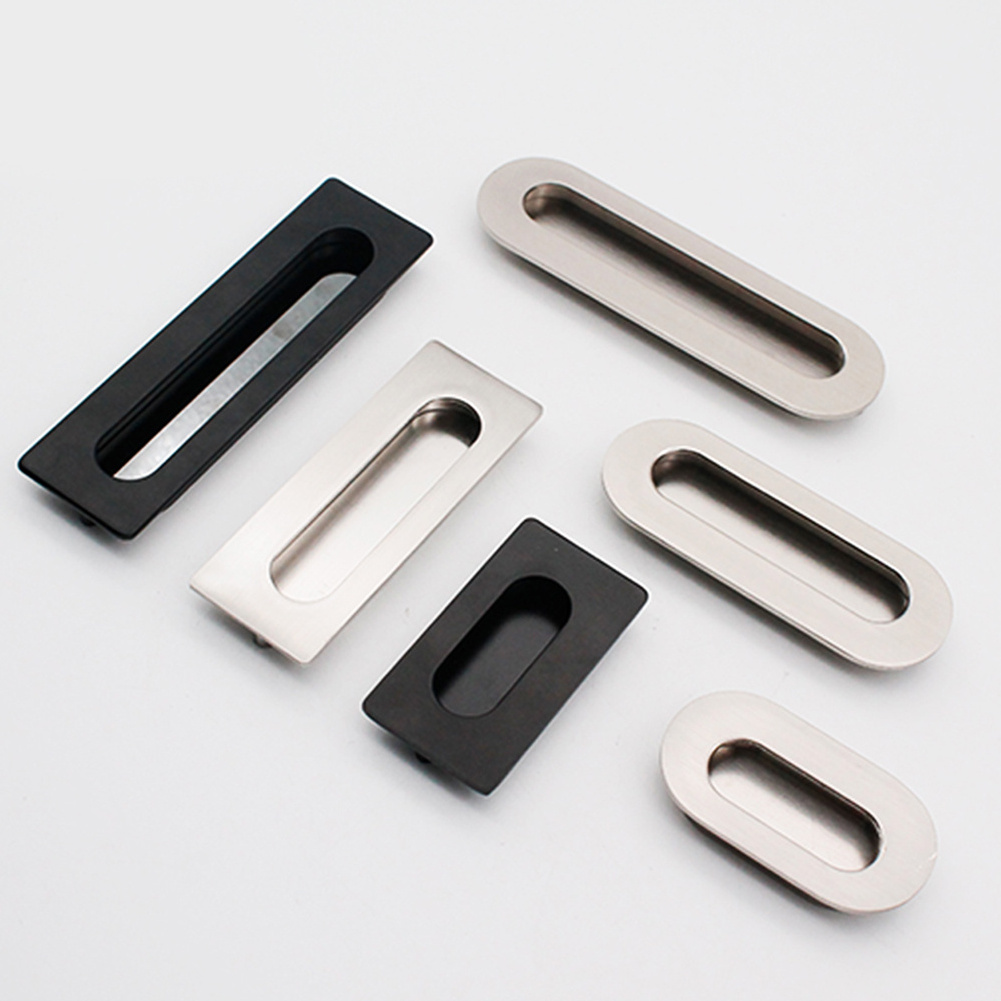 Home Use Cabinet Wardrobe Handle Pulls Hidden 64mm  Embedded Drawer Knob Handles Black Pulls