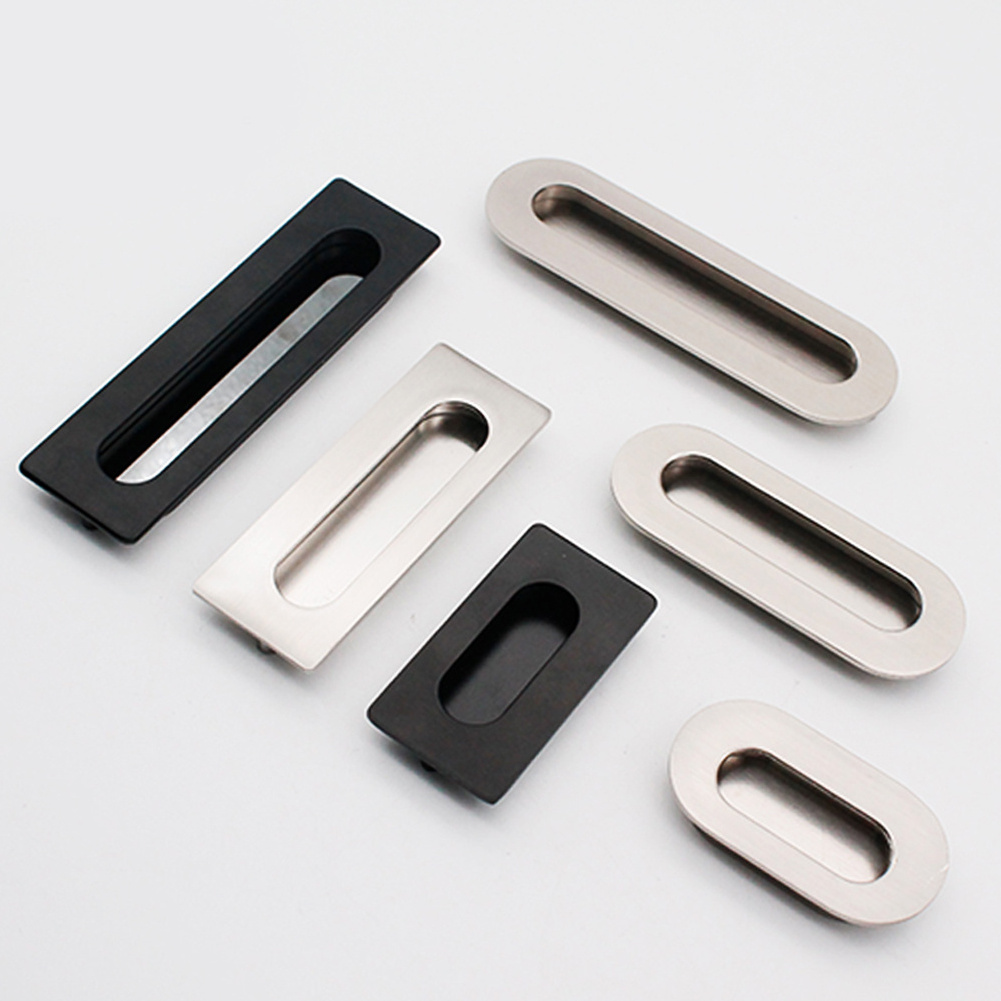 Home Use Cabinet Wardrobe Handle Pulls Hidden 64mm  Embedded Drawer Knob Handles Black Pulls