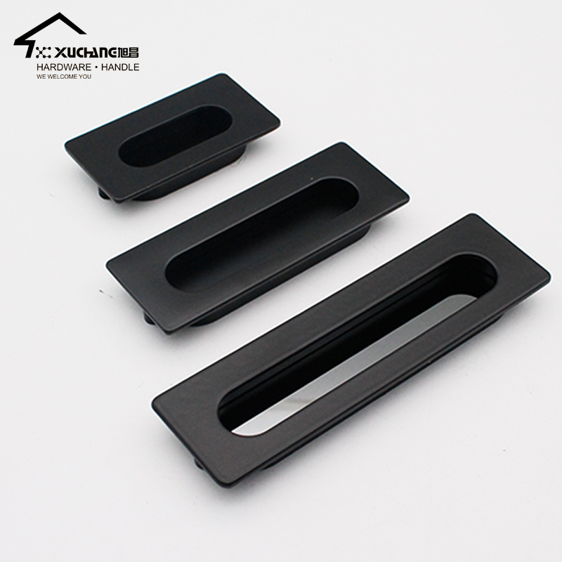 Home Use Cabinet Wardrobe Handle Pulls Hidden 64mm  Embedded Drawer Knob Handles Black Pulls