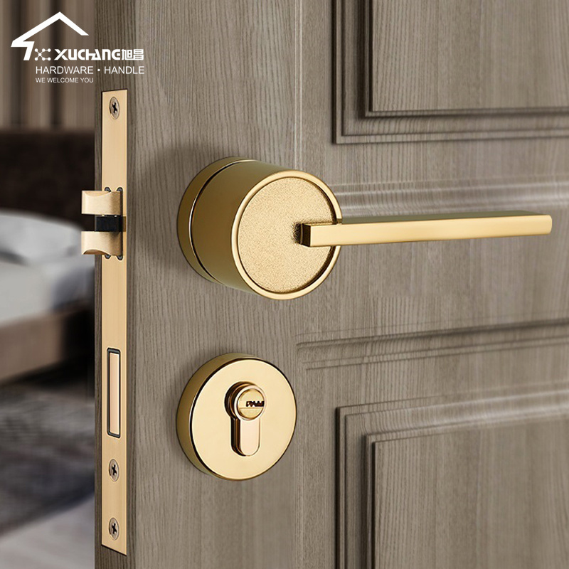 Classic Zinc Alloy American Style Inside Yellow Bronze Split Set Interior Door Handle With Key Set Silent Lock