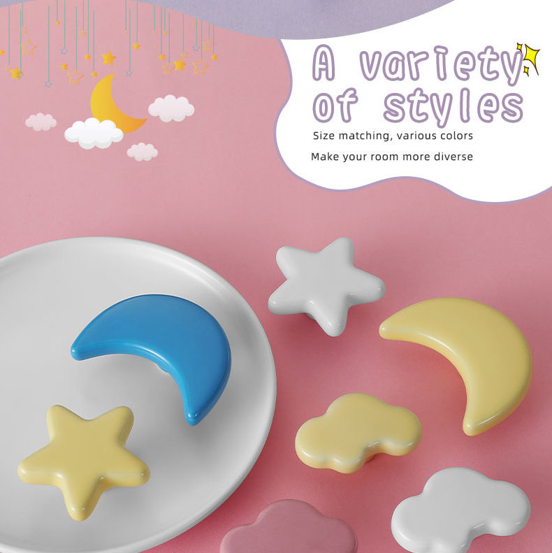 Hot Selling Colorful Kids Love Cute Star Shape Bedroom Furniture Hardware Dressing Ceramic Children Handle