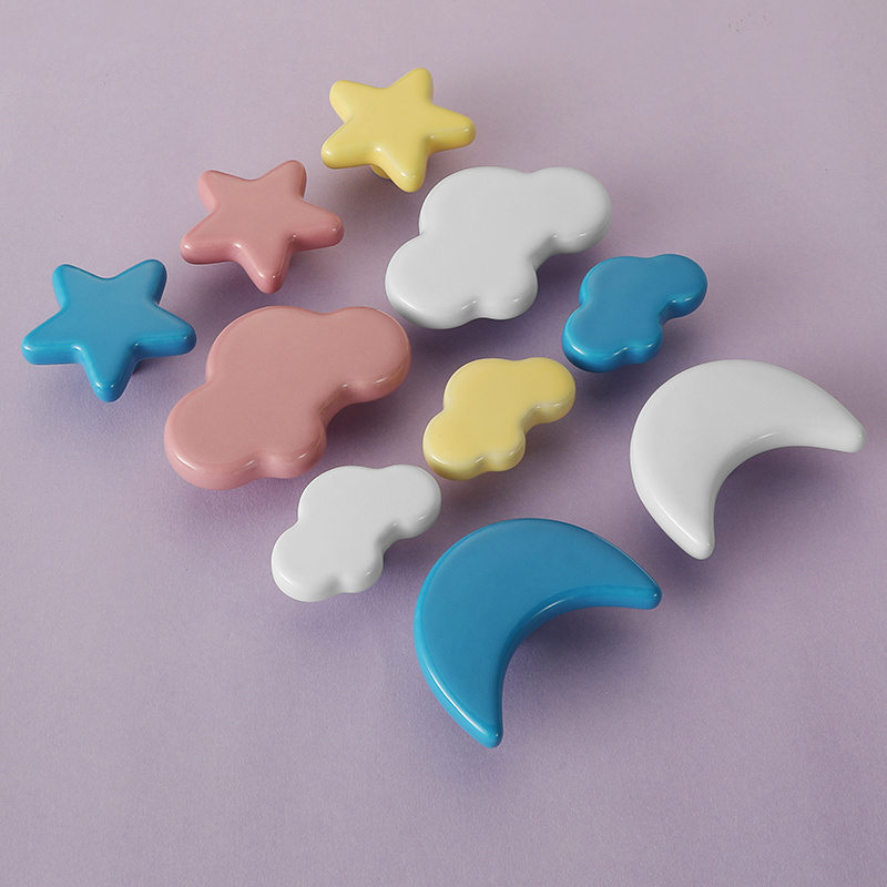 Ceramic Knobs Fancy Children Moon Star Clouds Shape Pink White Bedroom Cabinet Handles Drawer Pulls