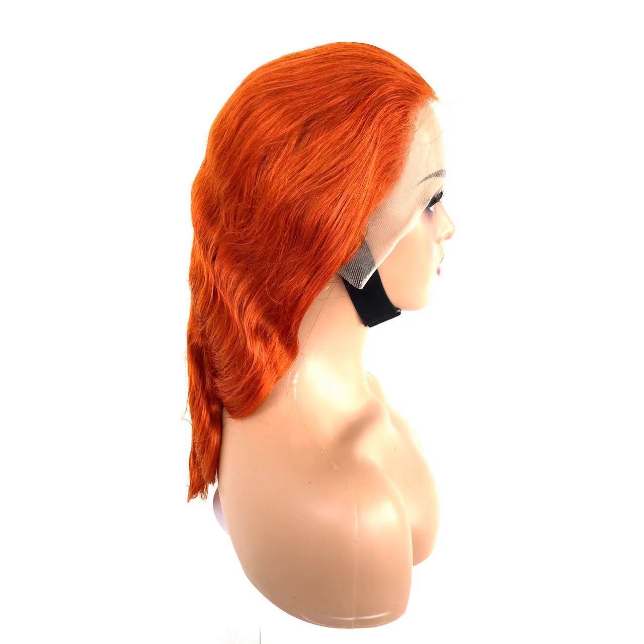 Hot 100%  Long Curly virgin hair 350# Orange red 250% human hair density 13*4 HD Transparent Lace Front Wigs Body Wave