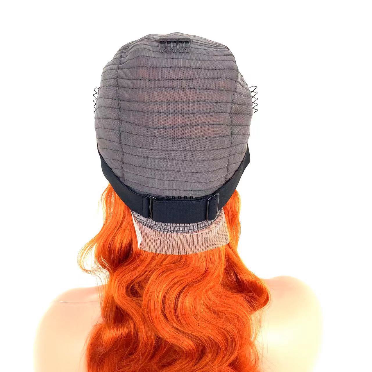 Hot 100%  Long Curly virgin hair 350# Orange red 250% human hair density 13*4 HD Transparent Lace Front Wigs Body Wave