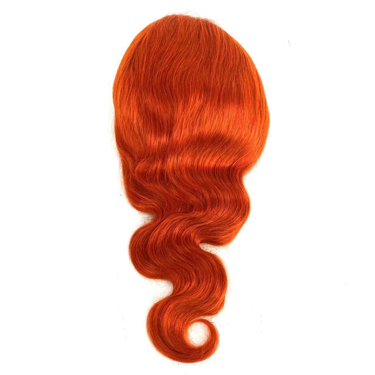 Hot 100%  Long Curly virgin hair 350# Orange red 250% human hair density 13*4 HD Transparent Lace Front Wigs Body Wave