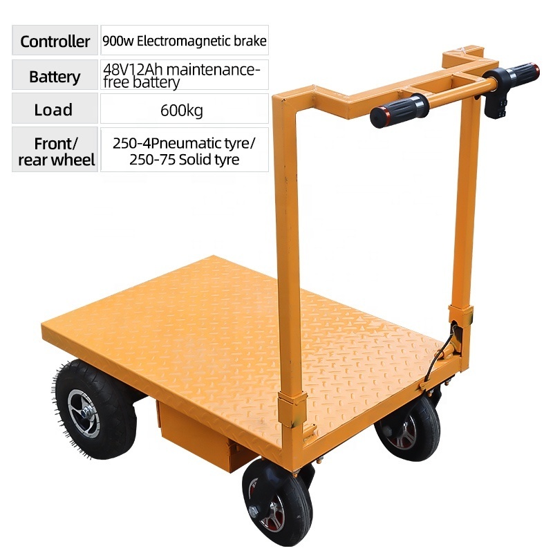 48V 900W Electric flatbed hand push car foldable pull goods truck hauler small cart pull cargo