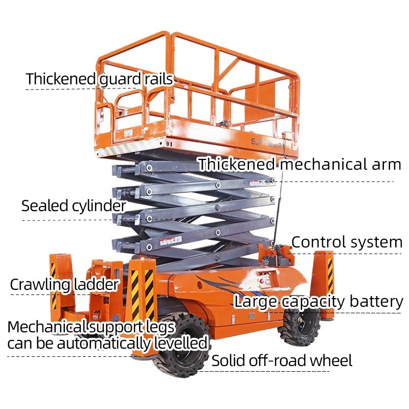 12 m Electric drive off-road scissor lift table aerial work vehicle mobile working platform High floor interior/exterior