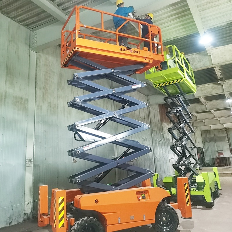 12 m Electric drive off-road scissor lift table aerial work vehicle mobile working platform High floor interior/exterior