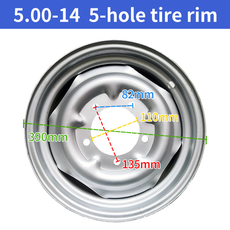 Customized wholesale and retail 14 inch steel rims 500-14 5.00-14 rear tire rims for electric tricycles and quads