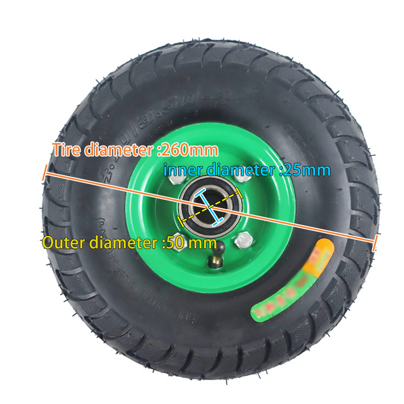 25cm front wheel pneumatic tyre, including bearing, suitable for wheelbarrow, storage car, etc