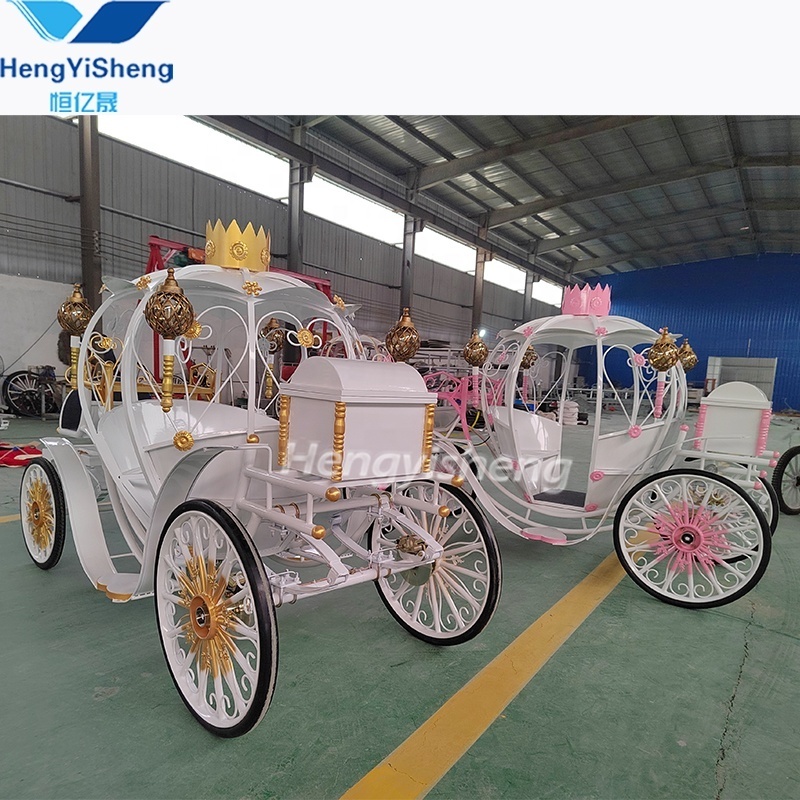 High Quality Pumpkin Antique Horse Drawn Power Wheels Cinderella Rental Wedding Crystal Horse Buggy Carriage