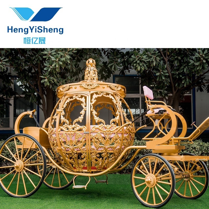 English Style Victoria Pumpkin Cinderella electric gold horse carriage/Luxury Four Wheels  Electric Golden horse cart