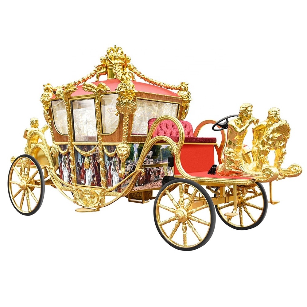 Luxury four wheels electric golden Royal coach/sightseeing horse carriage/ horse wagon for christmas