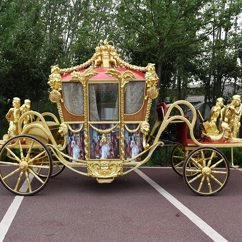 Luxury four wheels electric golden Royal coach/sightseeing horse carriage/ horse wagon for christmas