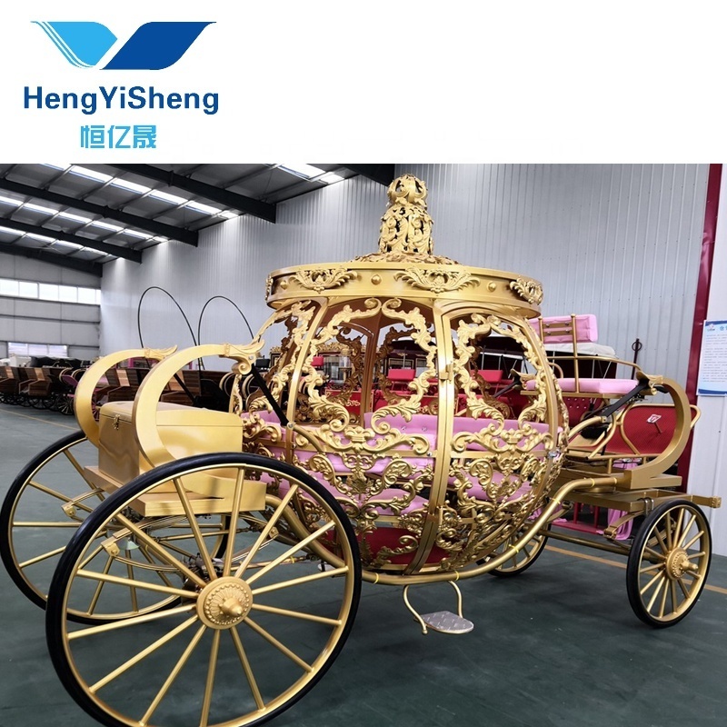 English Style Victoria Pumpkin Cinderella electric gold horse carriage/Luxury Four Wheels  Electric Golden horse cart