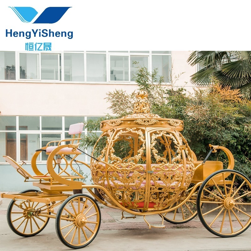 English Style Victoria Pumpkin Cinderella electric gold horse carriage/Luxury Four Wheels  Electric Golden horse cart