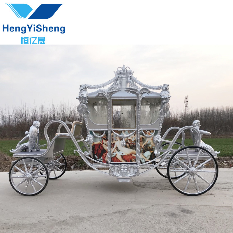 Luxury four wheels electric golden Royal coach/sightseeing horse carriage/ horse wagon for christmas