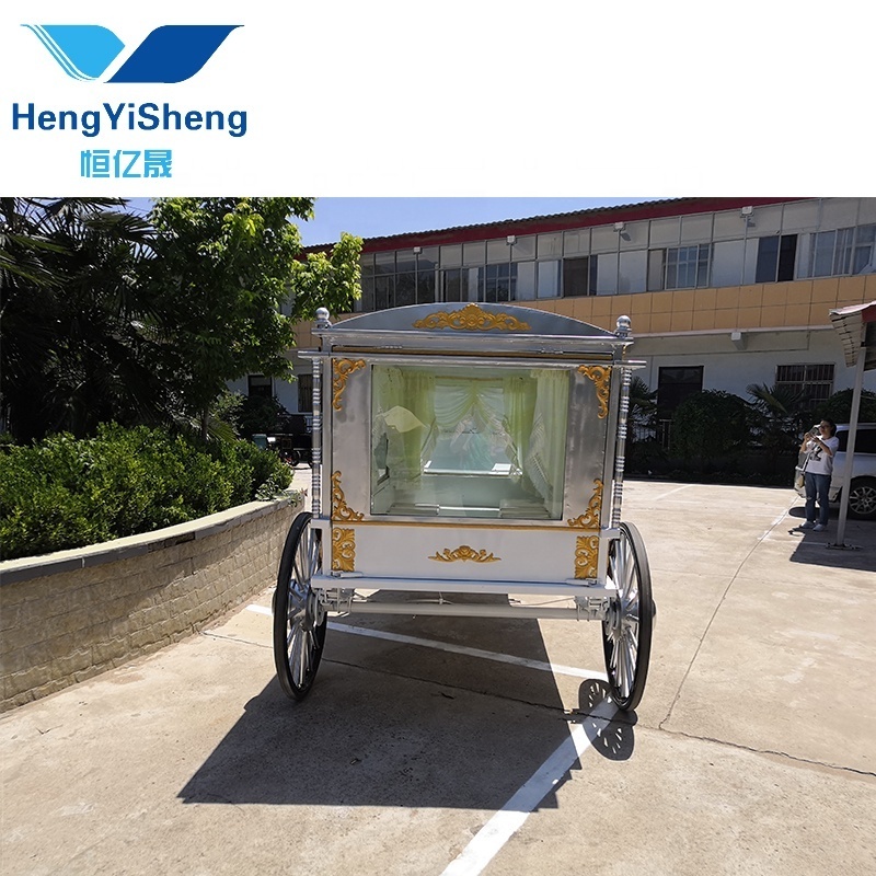 Pinkish Funeral coaches manufacturer/coffin horse drawn carriage/Nigerian white horse Hearse for sale