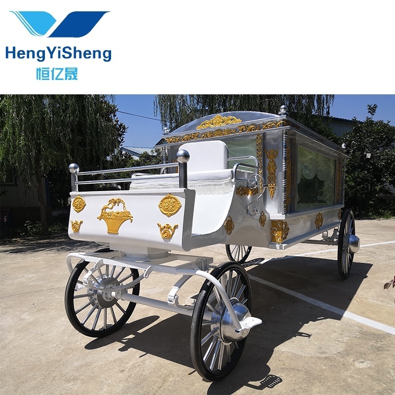 Pinkish Funeral coaches manufacturer/coffin horse drawn carriage/Nigerian white horse Hearse for sale