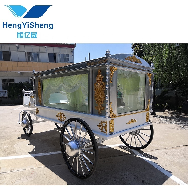 Pinkish Funeral coaches manufacturer/coffin horse drawn carriage/Nigerian white horse Hearse for sale