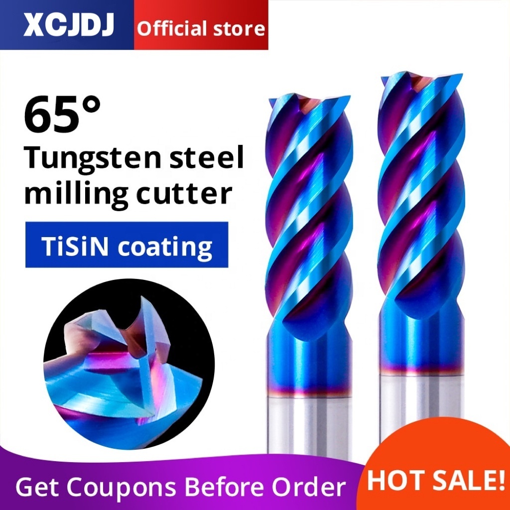 XCJ CNC Cutting Tools Tungsten Carbide endmill HRC65 4 Flute Fresa End Mill ball nose end mill Carbide Milling cutter