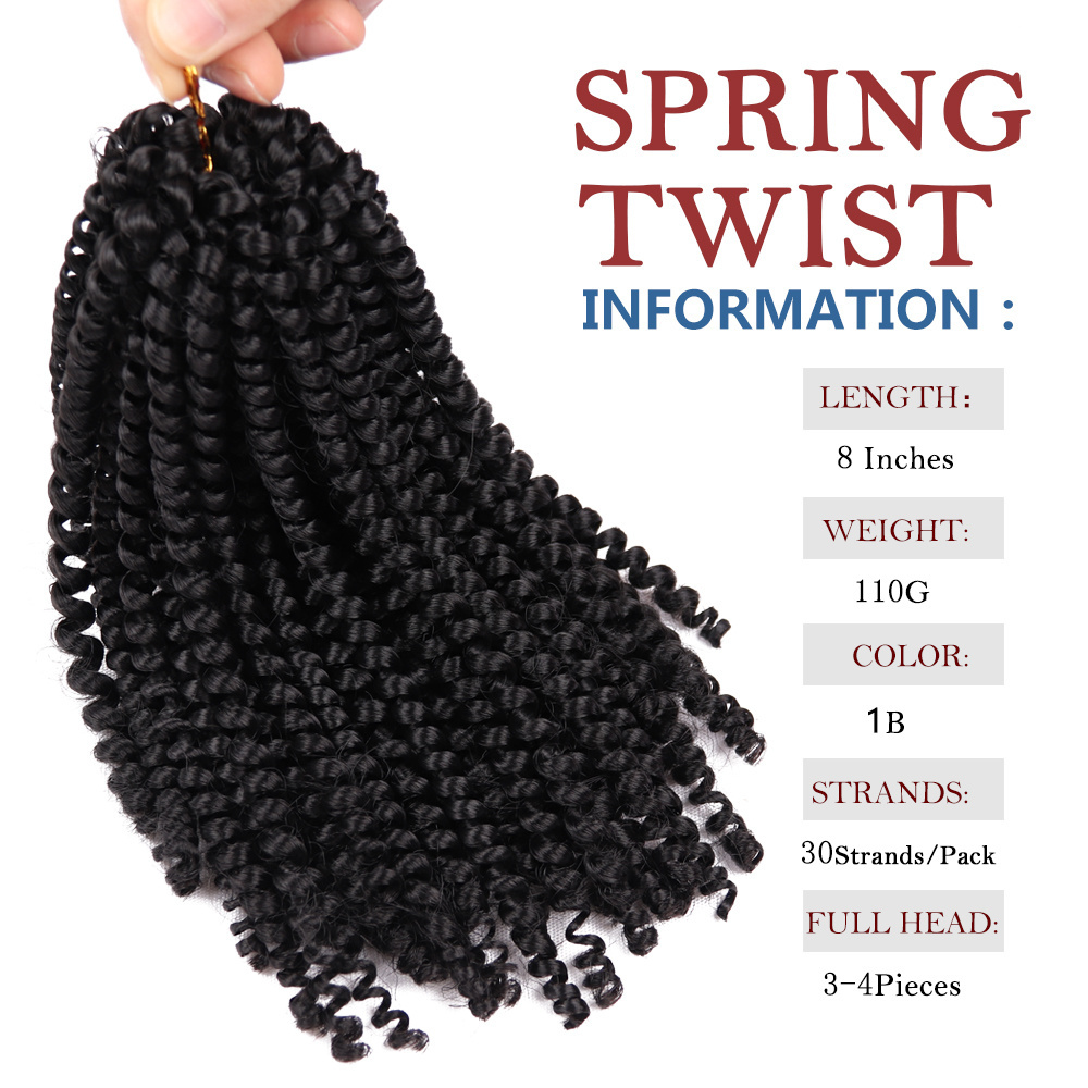 wholesale Spring Twist Hair Crochet Twist Braids Afro Hair Nubian Twist Braiding Synthetic Hair Extension 30strands/pack 8 inch