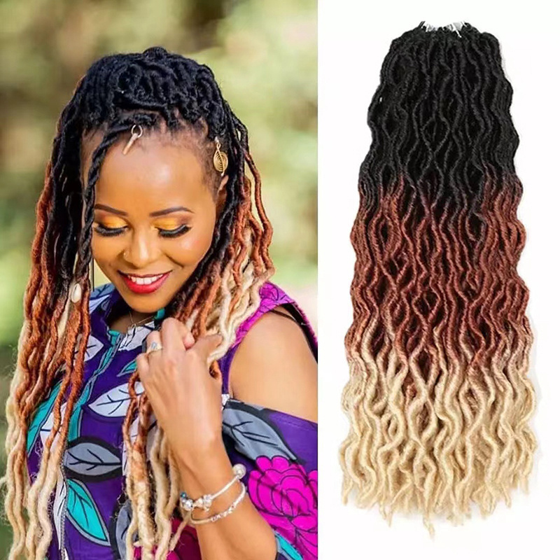 18inch 24inch 24strands Ombre Color Curly Goddess Faux Locs Gypsy Curly Wavy Male Braiding Hair Crochet Braids Hair Dreadlocks