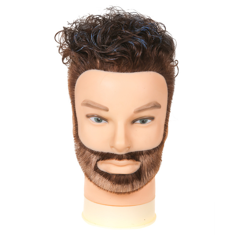 100% Real Human Hair Men Hairdressing Training Head Cutting Practice Mannequin Head with Big Beard For Salon