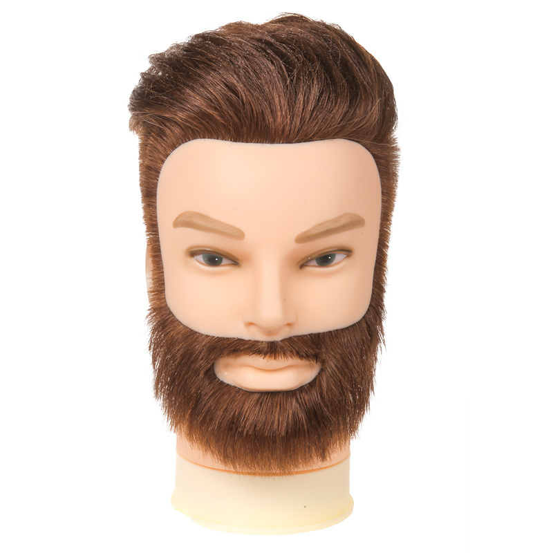 100% Real Human Hair Men Hairdressing Training Head Cutting Practice Mannequin Head with Big Beard For Salon