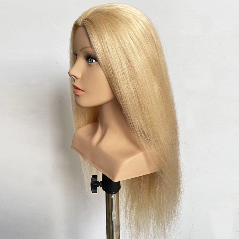 Mannequin Head 24'' 100% Real Hair with Shoulder Hairstyles Dummy Doll Hairdresser Practice Hair Braiding Training Head Kit Curl