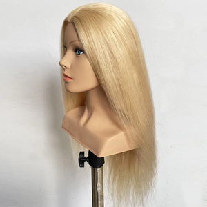 Mannequin Head 24'' 100% Real Hair with Shoulder Hairstyles Dummy Doll Hairdresser Practice Hair Braiding Training Head Kit Curl