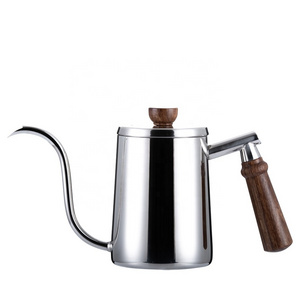 304 Stainless Steel 650ml Coffee Pot Tea Kettle Coffee Kettle with Long Wooden Handle