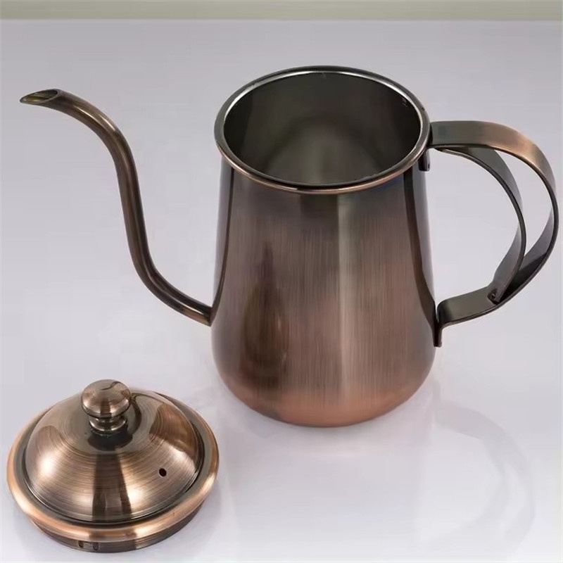 650ml Hotel Tea Set Gooseneck Stainless Steel Manual Hand Pour Over Portable Coffee Kettle Ancient Copper Plating