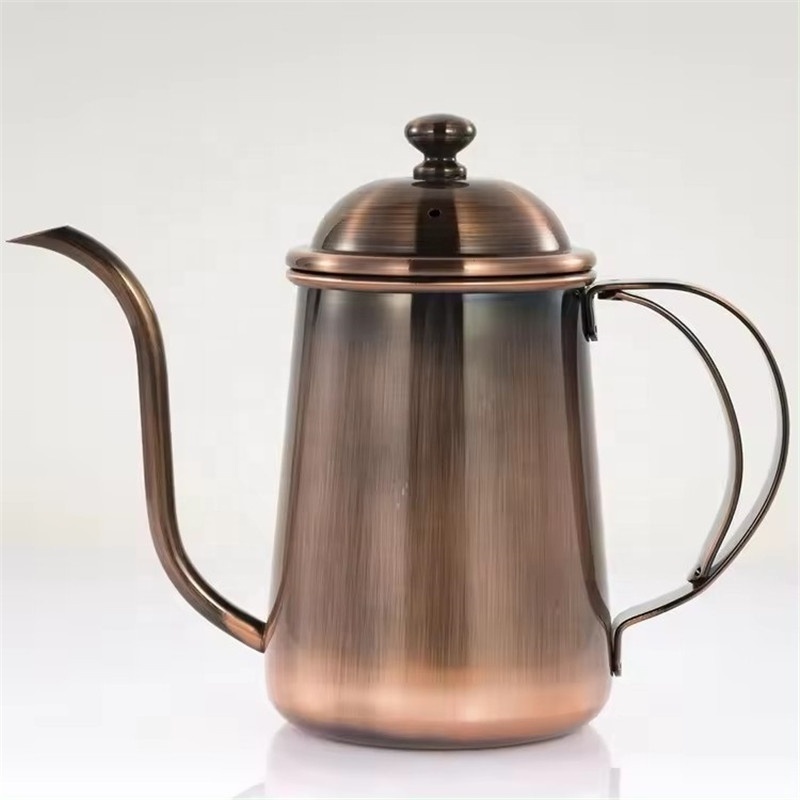 650ml Hotel Tea Set Gooseneck Stainless Steel Manual Hand Pour Over Portable Coffee Kettle Ancient Copper Plating