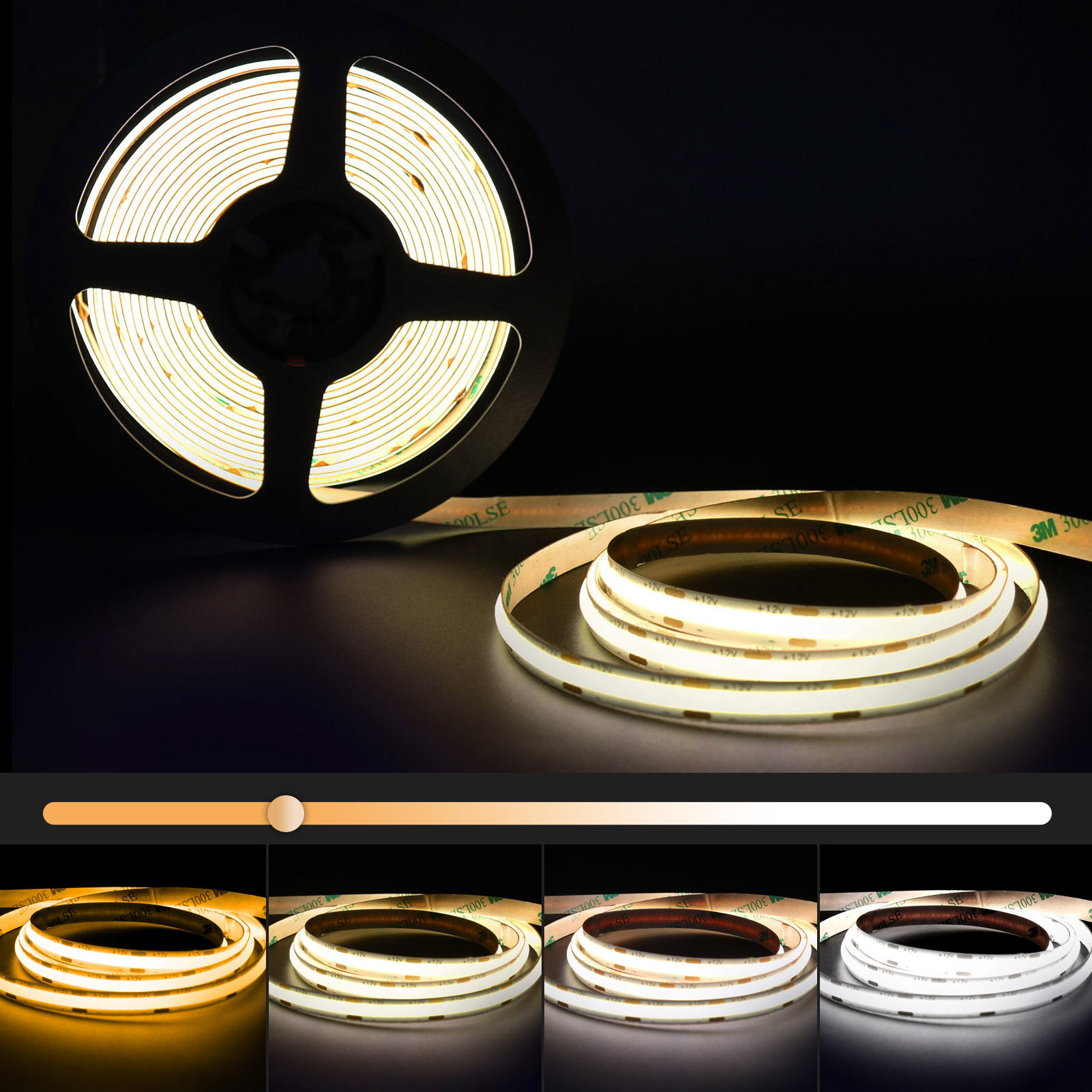 Dimmer Tunable Flexible Cob Led Strip  Light 12V 24V Dual Color 2700K-6500K High Brightness  Ra90  Linear LED Tape Lighting