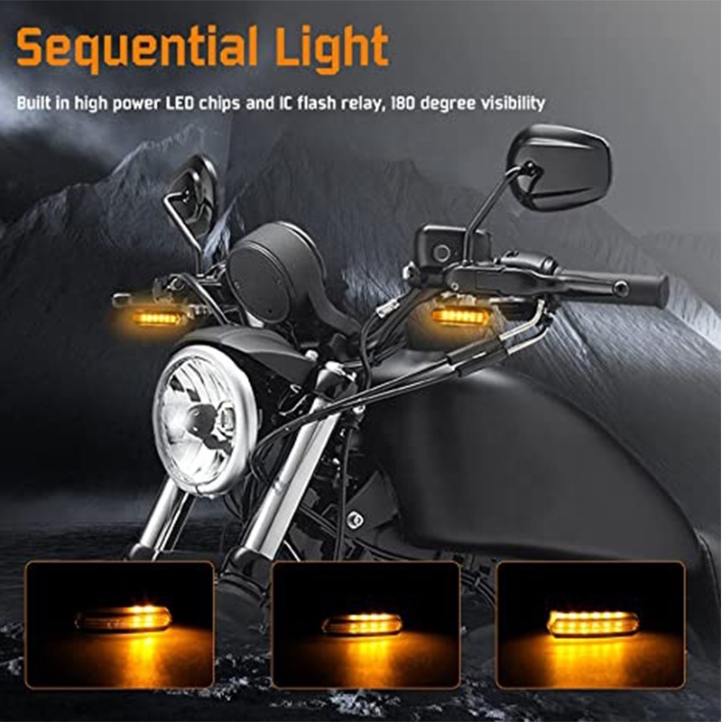 Sequential Handlebar LED Turn Signals Flowing Motorcycle Mini Blinkers Front Running Light Compatible with Dyna Sportster 883