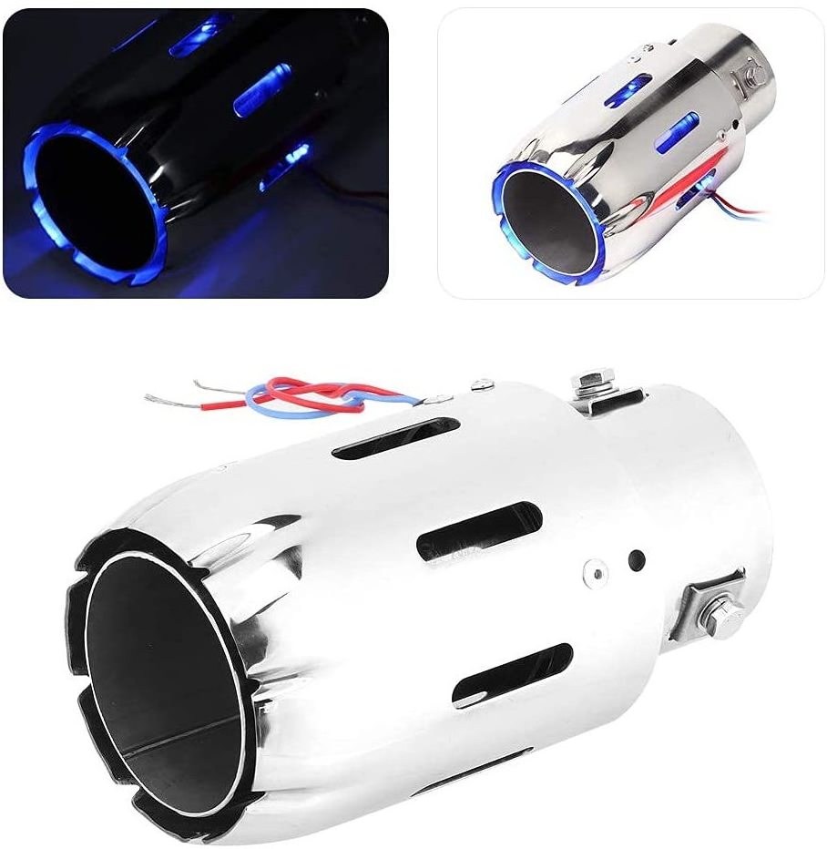 Universal Modified Car Exhaust Muffler Tail Exhaust Pipe Muffler Tip Chrome Trim Car Tail Throat with Blue Red LED