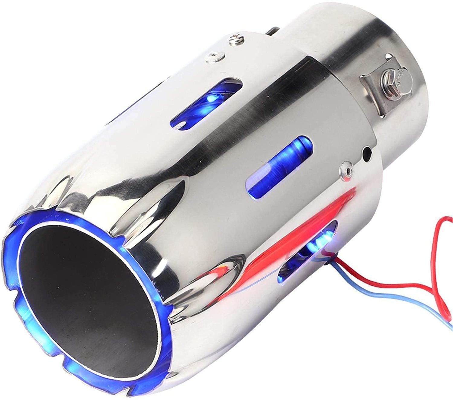 Universal Modified Car Exhaust Muffler Tail Exhaust Pipe Muffler Tip Chrome Trim Car Tail Throat with Blue Red LED