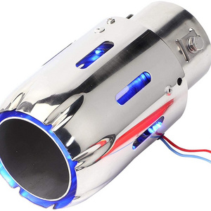 Universal Modified Car Exhaust Muffler Tail Exhaust Pipe Muffler Tip Chrome Trim Car Tail Throat with Blue Red LED