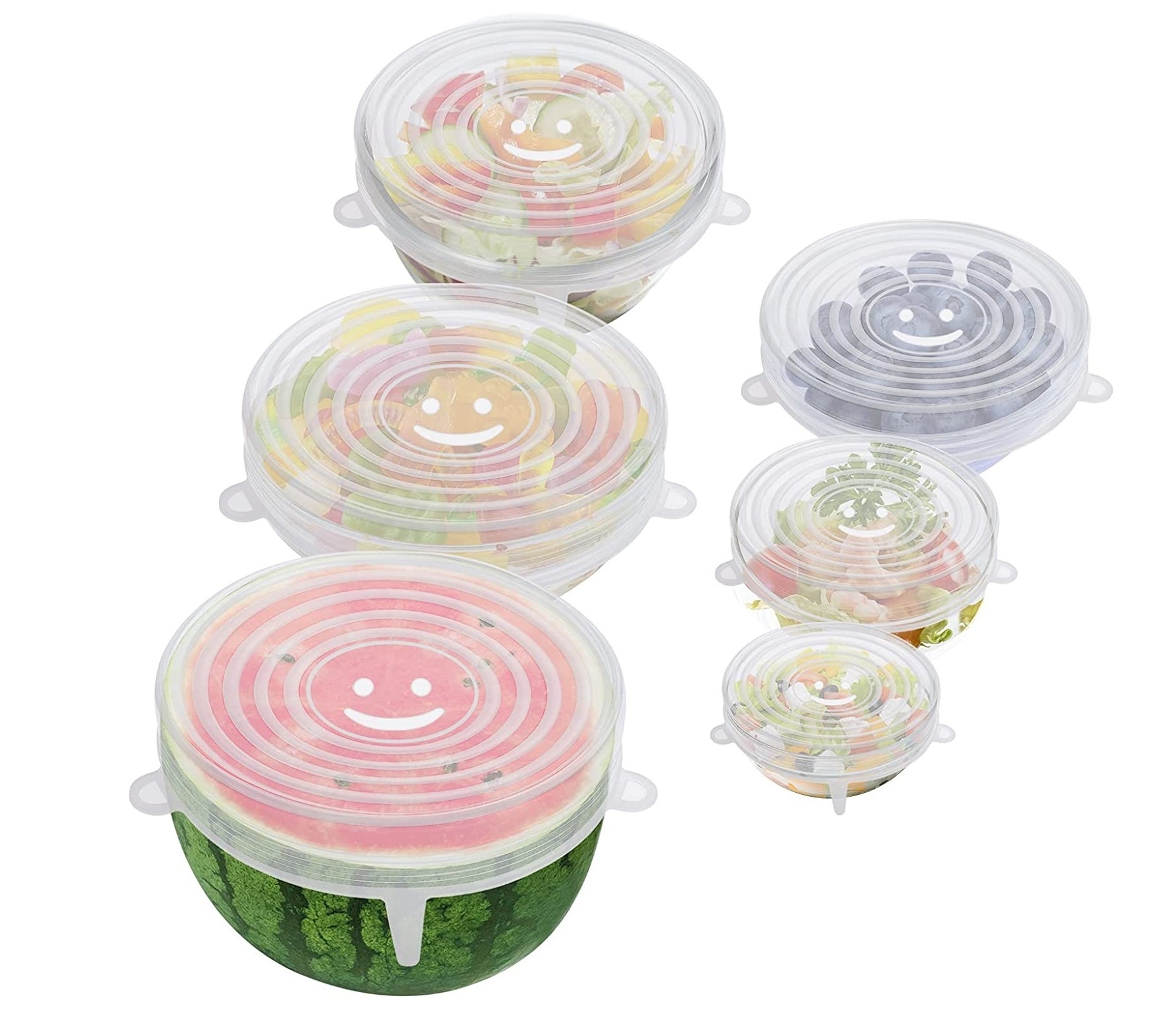 6-Piece Set of Reusable Stretchable Silicone Stretch Lids Fresh Food Covers in Various Sizes for Kitchen Use