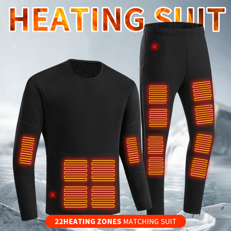 Heating Tech Washable Winter Clothing Warm Men Women Long Sleeve T Shirts USB Smart Heated Thermal Underwear Set with Pants