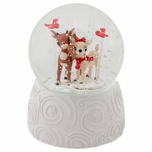 Resin Rudolph & Clarice Reindeer Musical Glitter Snow Globe for the Festive Season