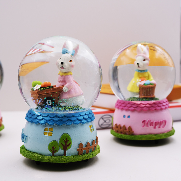 Factory sells resin Easter Handmade crafts Rabbit crystal balls Home decor water snow globe