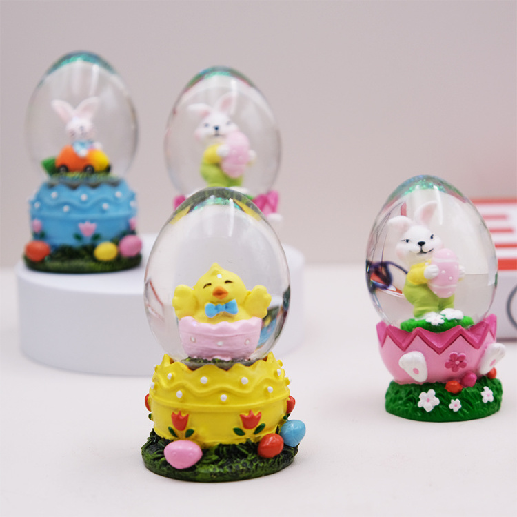 2023 High quality Resin Easter Handmade crafts Rabbit Crystal Ball Home decoration water globe