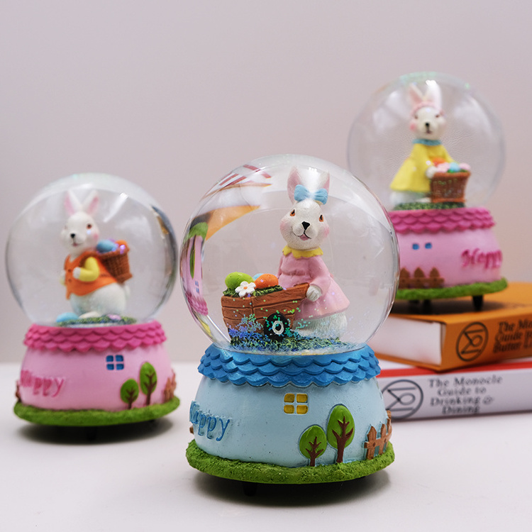 Factory sells resin Easter Handmade crafts Rabbit crystal balls Home decor water snow globe